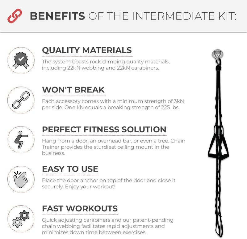 CHAIN TRAINER - Portable Home Gym Multi-functional Basic Fitness Freedom Workout Equipment Comes in Basic, Intermediate, Advanced or Deluxe Sizes and Comes in Black or Silver - Image 3